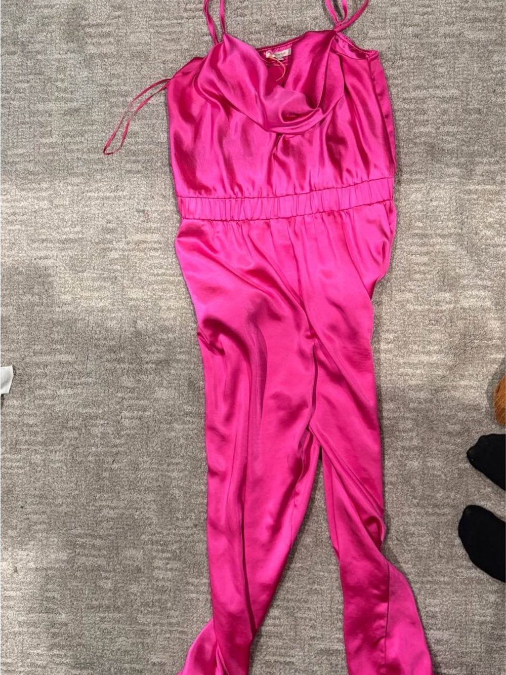 Skies Are Blue Fuchsia Satin Cowl-Neck Jumpsuit